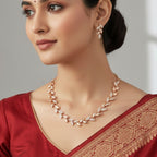 Nilu's Collection Rose Gold Plated American Diamond Leaf Design Necklace Set with Matching Earrings for Women And Girls