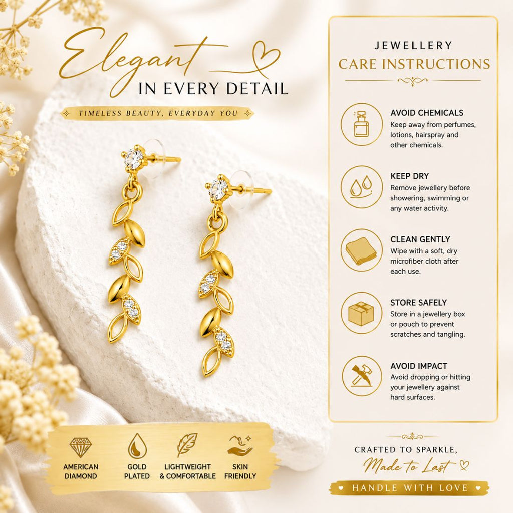 Gold Leaf Drop Earrings for Women