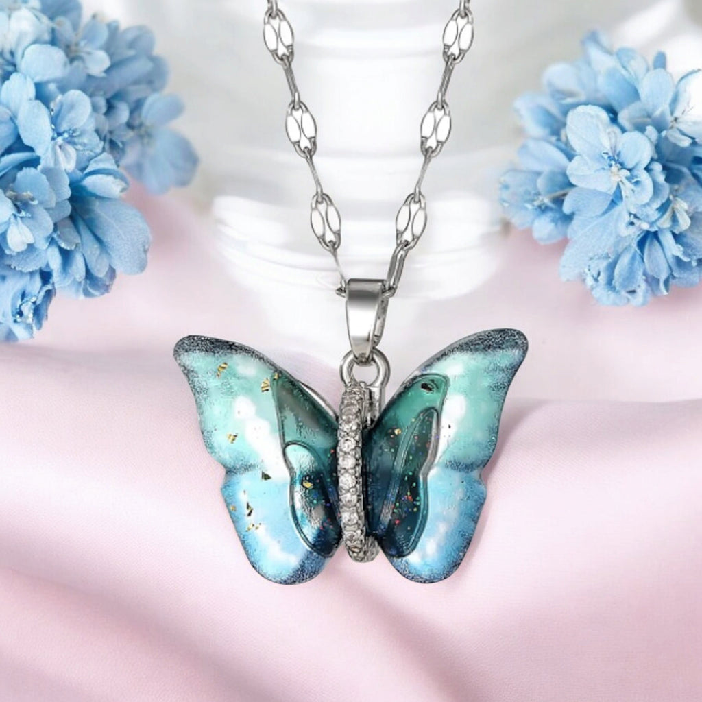 Elegant Silver Plated Butterfly Pendant with Link Chain| CZ Pendant Chain Necklace for Women & Girls (Silver)