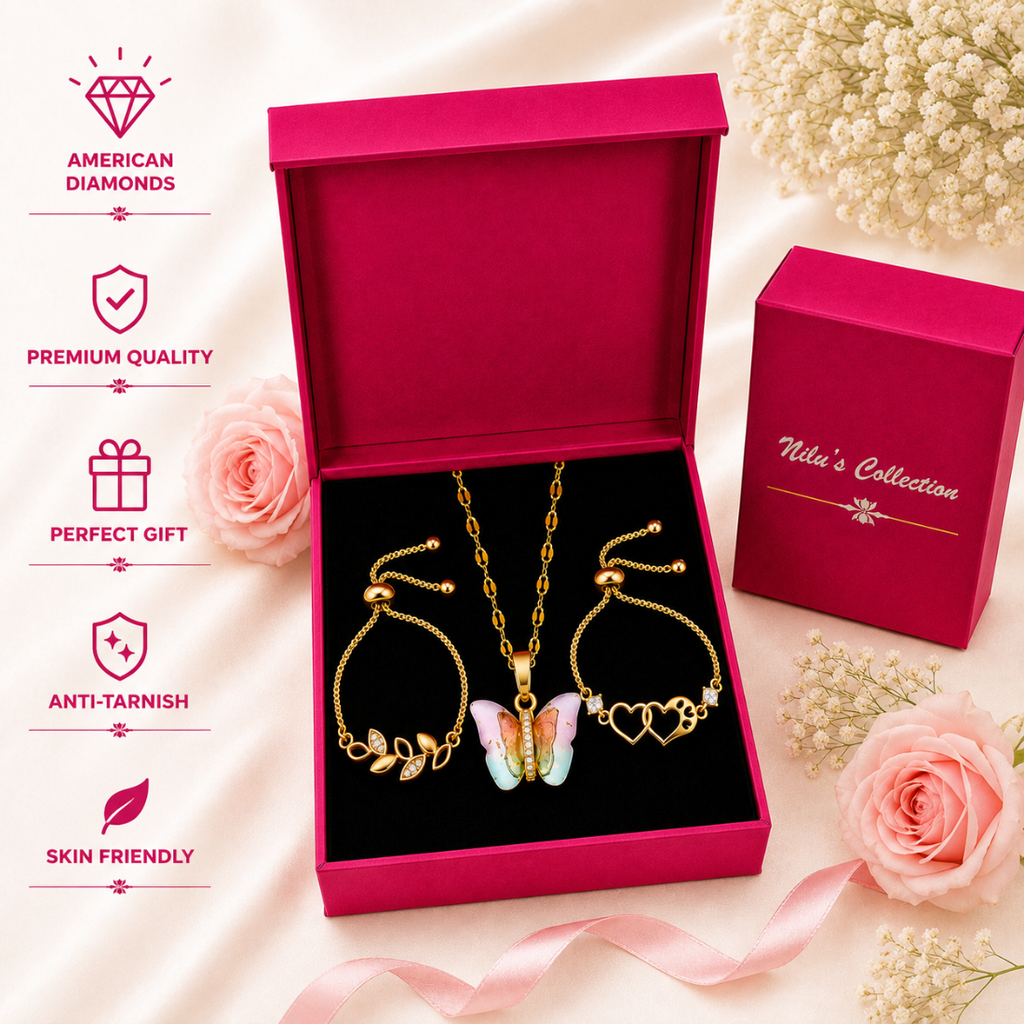Gold Pendant & Bracelet Gift Set for Women