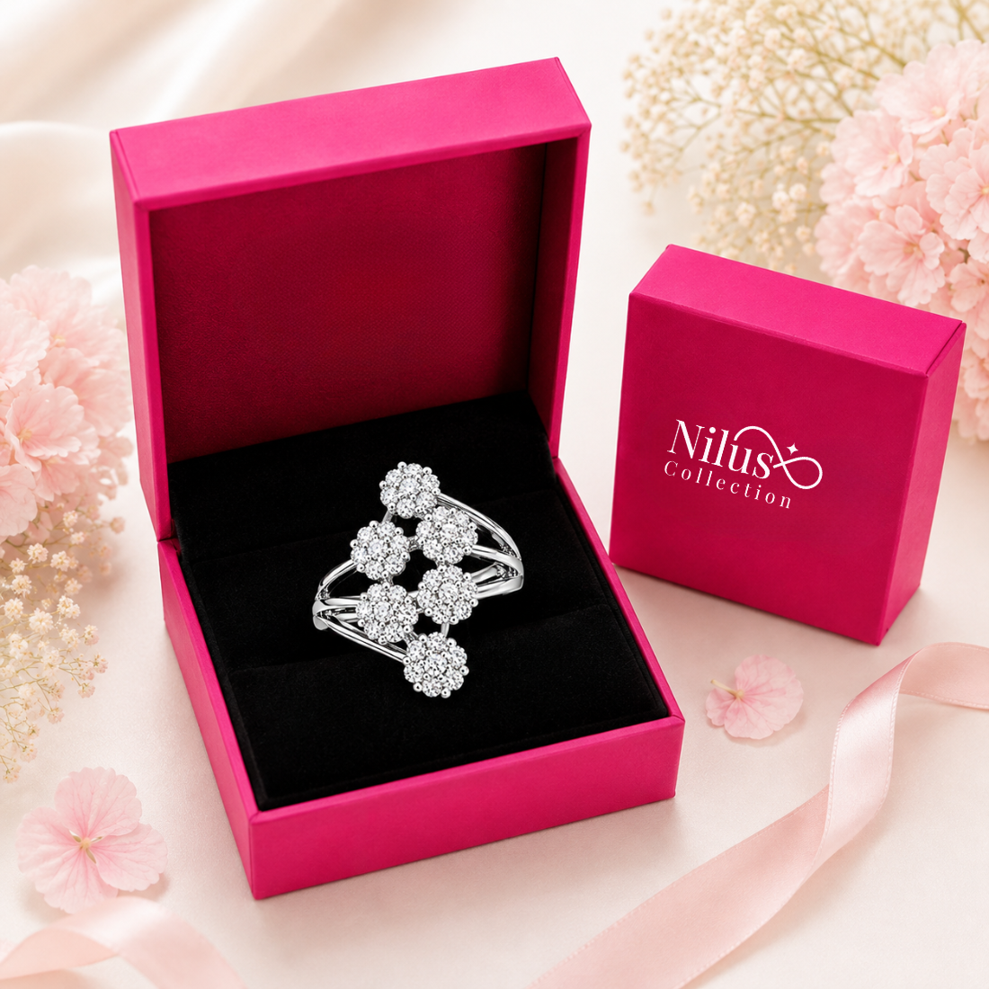 Sliver Plated Adjustable Finger Ring for Women and Girls