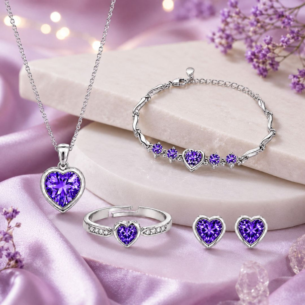 Silver Purple Heart Jewelry Set