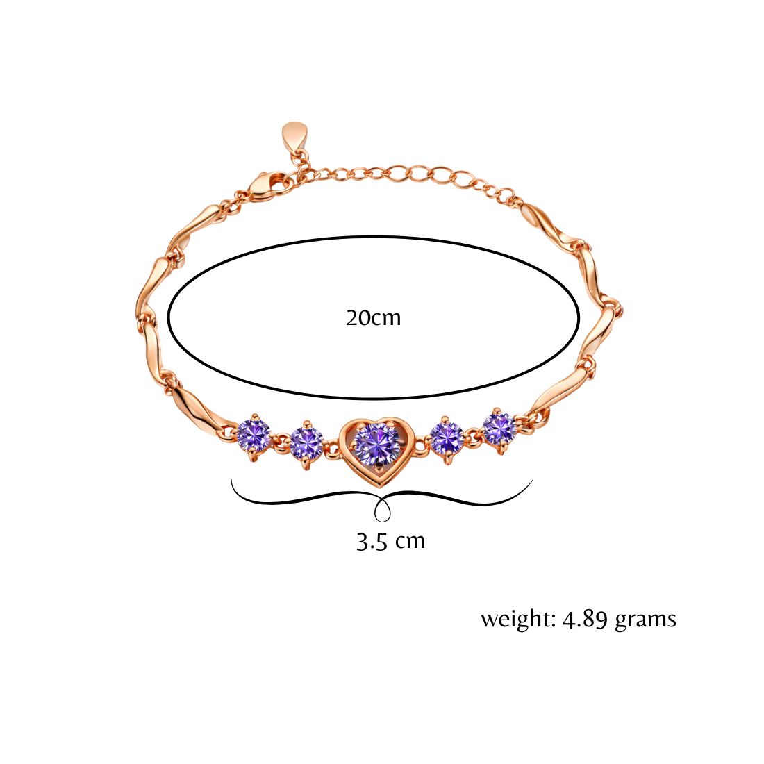 Rose Gold Plated Heart Design Bracelet with American Diamonds For Women And Girls | Anti-Tarnish | Anti-Allergy | Gift For Her