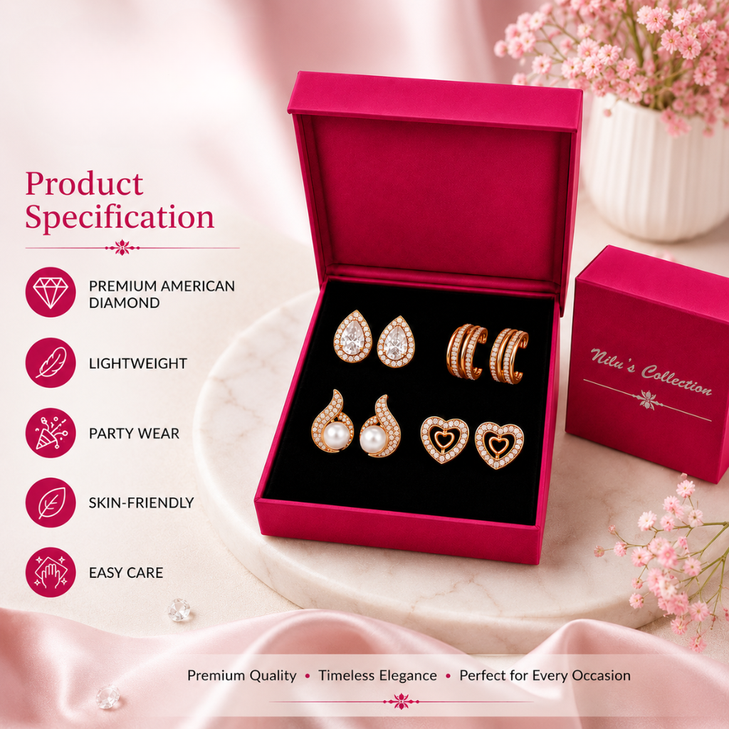 Weekly Rotation Rose Gold Plated Stud Earrings| Value Set For Women And Girls