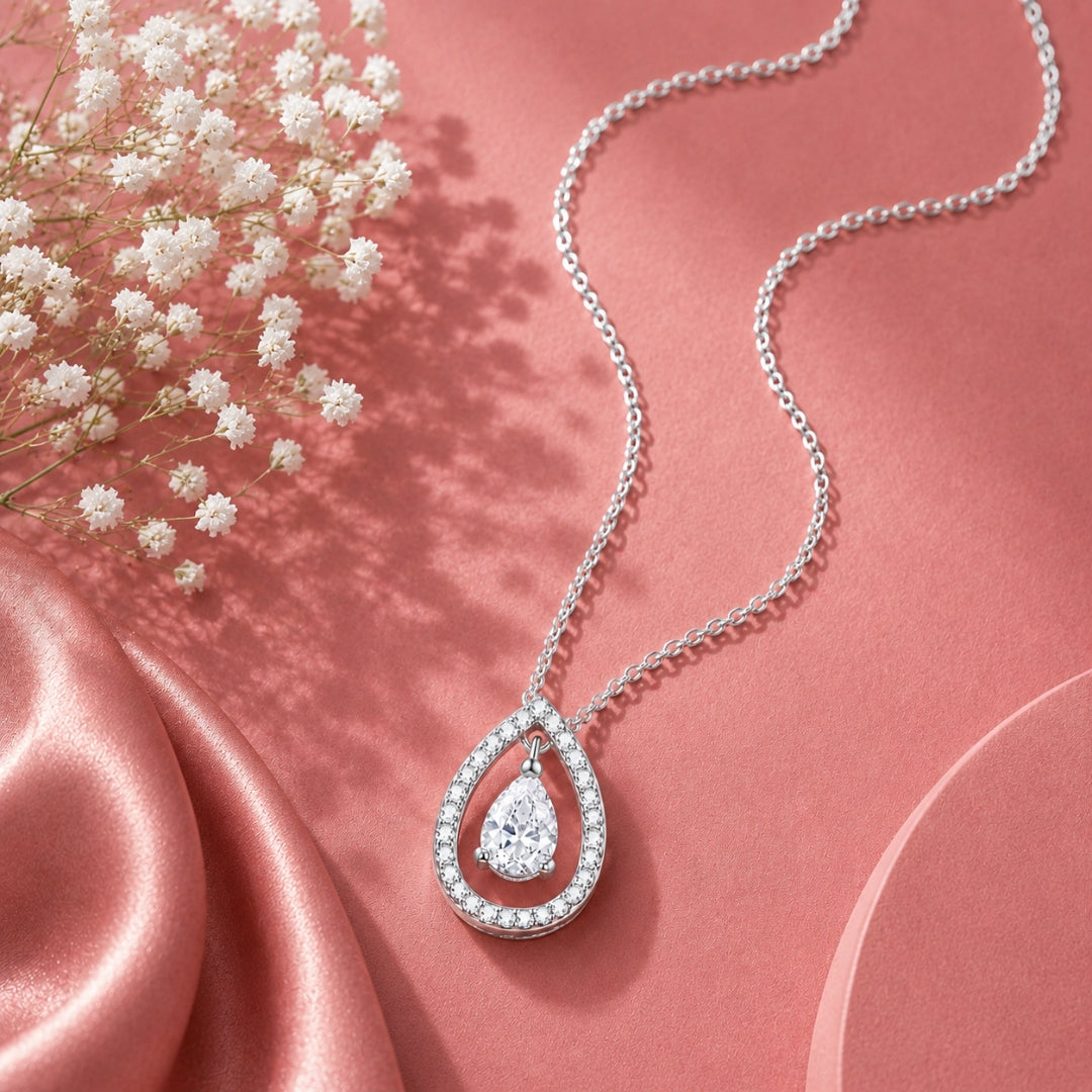 Silver Plated White Cubic Zirconia Studded Pendant for Women