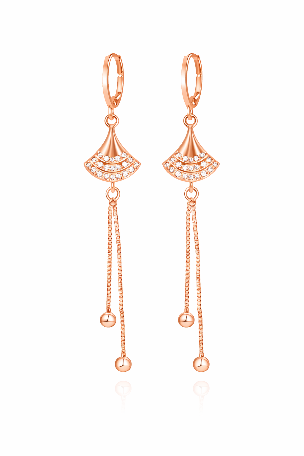 Rose Gold Long Earrings, American Diamond Studded Lightweight Danglers Drop Earrings for Women and Girls (Geometric)