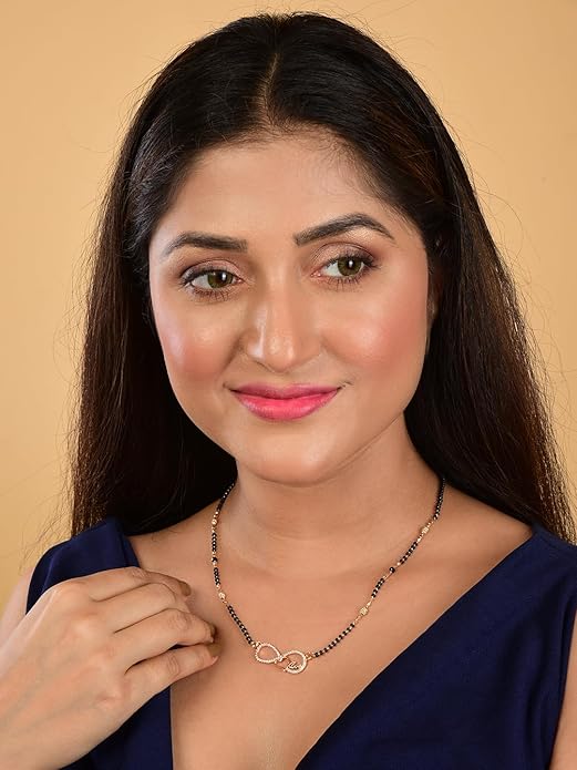 Mangalsutra Necklace with Infinity Heart Pendant| Black Beads Chain| Rose Gold Plated