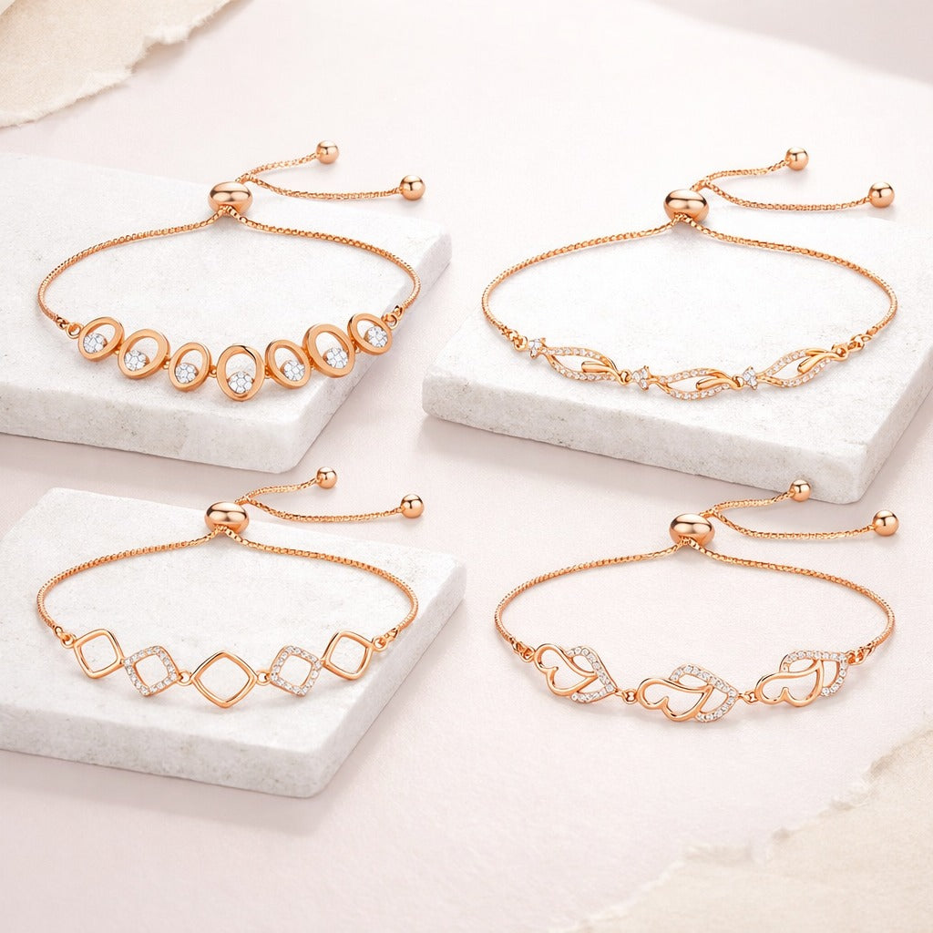 Bracelet 4Love Value Set For Women And Girls| Rose gold Plated with Ad stone
