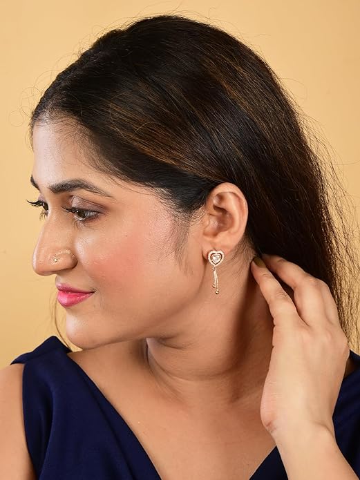 Rose Gold Plated Heart Drops Capture with American Diamond Earrings For Girls and Women | Gift For Girls |