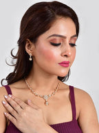 Stylish 18k Rose Gold Plated American Diamond Chain Pendent Necklace & Earrings Set for Women & Girls, Luxury AD Pendant Gift Set for Women, Girls & Her