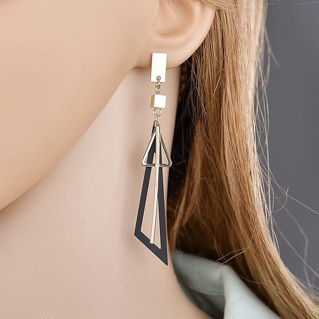 Nilu's Collection Fancy Hollow Triangle Long Geometric Drop Earrings for Girls & Women