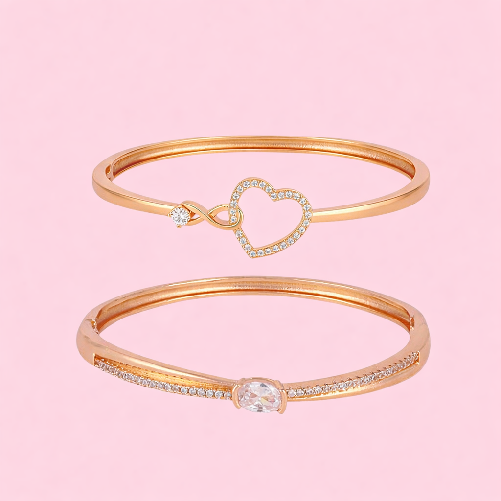 Bracelet Duo |Rose Gold Plated AD Stone Sparkling Kada Bracelet Value Set for Girls