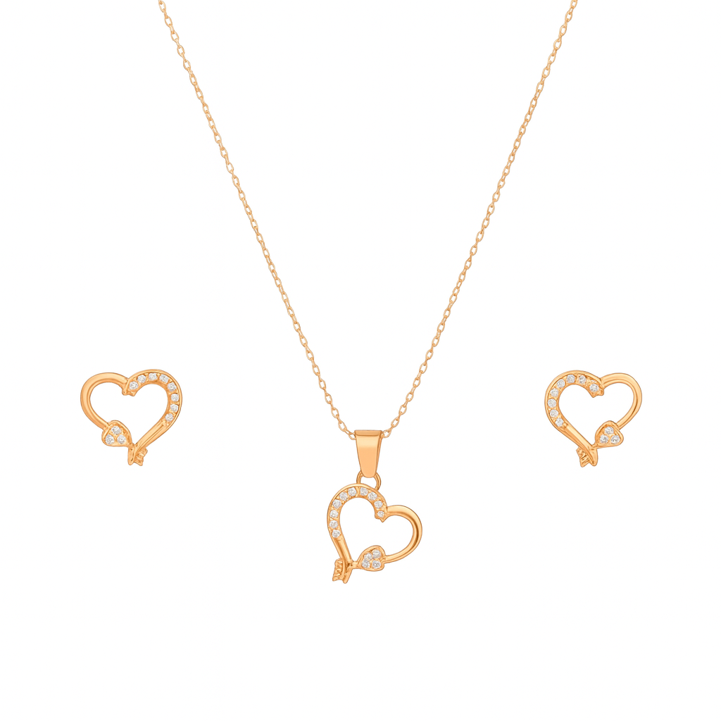 Rose Gold-Plated Heart shape pendant Set with American diamond  for Women & Girls