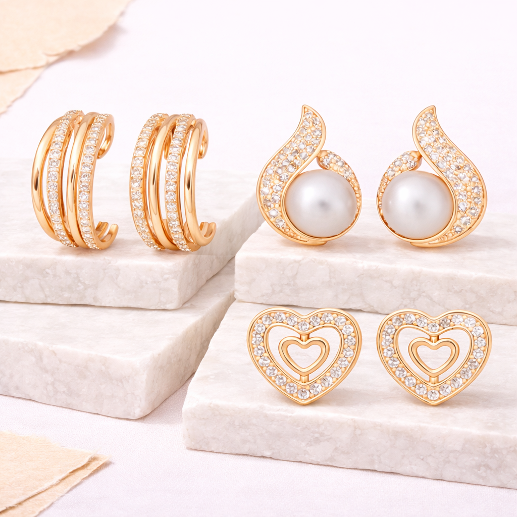 Weekly Rotation Studs| Rose Gold Plated Stud Earrings Set With American Diamond | Value Set For Women And Girls