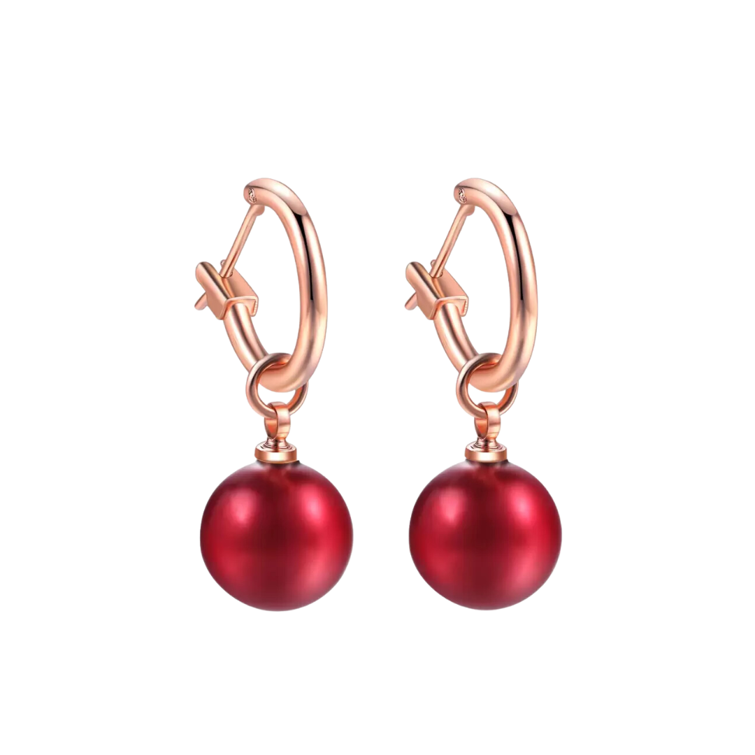 Red Elegant Pearl Drop Earrings