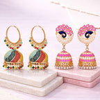 Handmade Alloy Dome Shaped Jhumka Earrings, Ethnic Jhumki Collection for Women and Girls (Combo), Multicolur-Pink