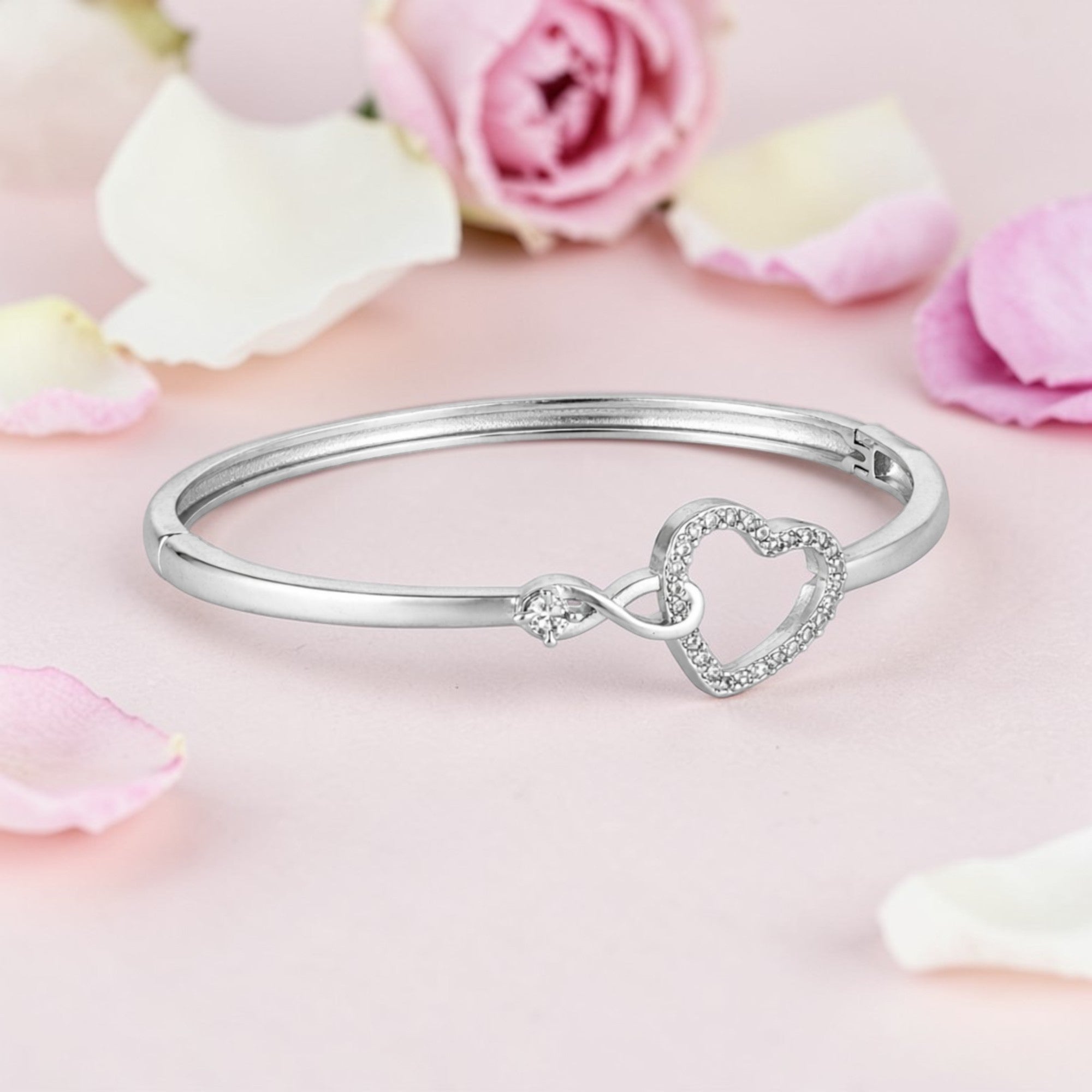 Silver Heart Kada Bracelet