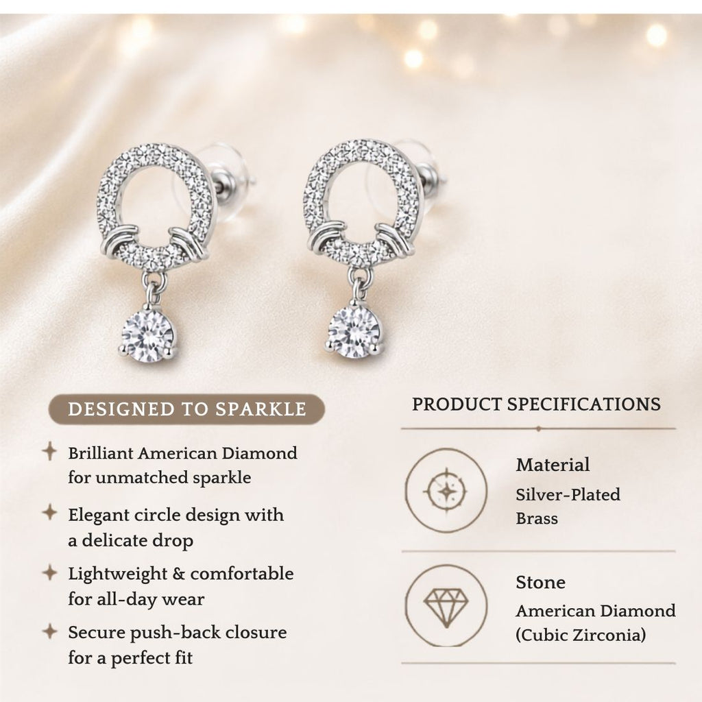 Silver Drop Stud Earrings for Women