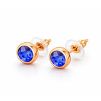Rose Gold Round Blue Stone Stud Earrings
