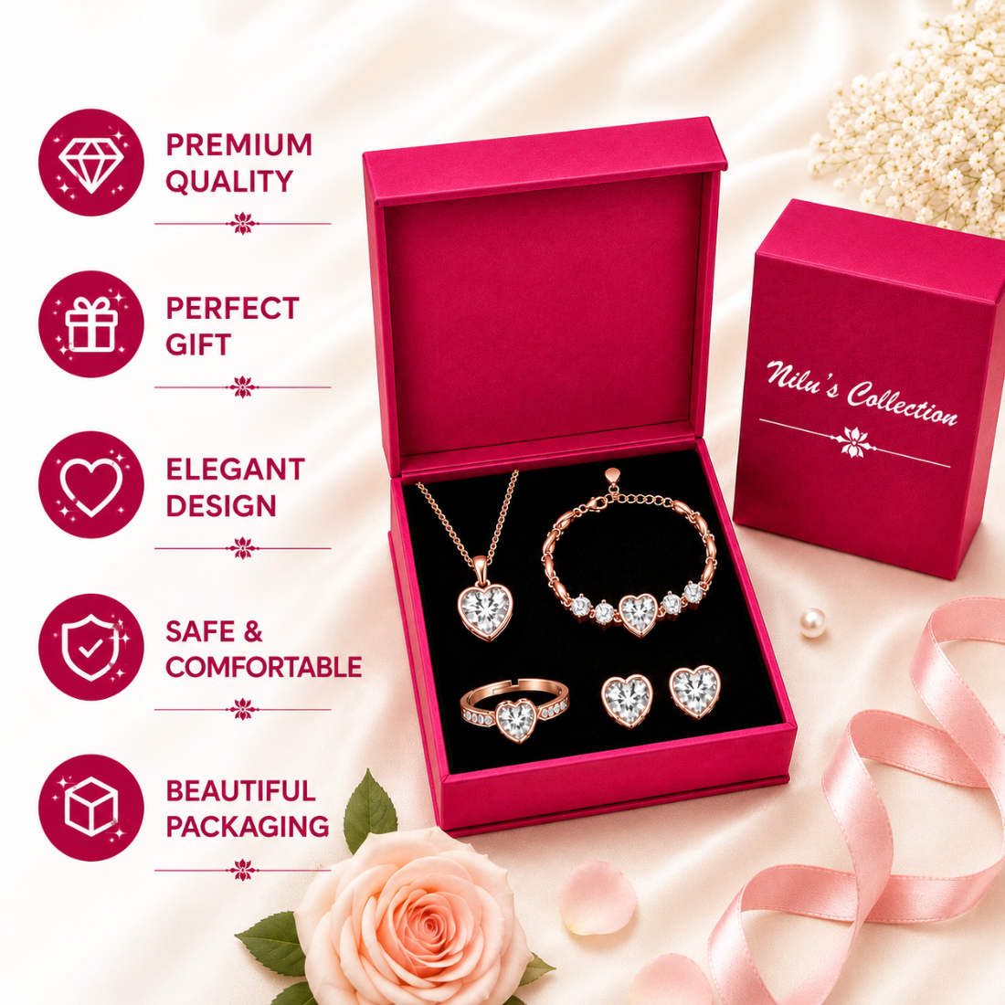 Rose Gold Heart Jewelry Set