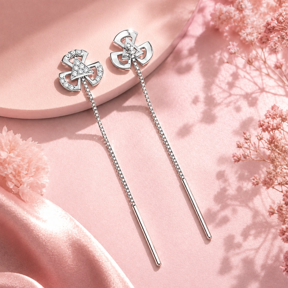 Silver Sui Dhaga Long Drop Earrings For Women