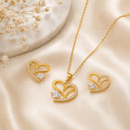 Gold Plated Heart Necklace With Earrings for Women