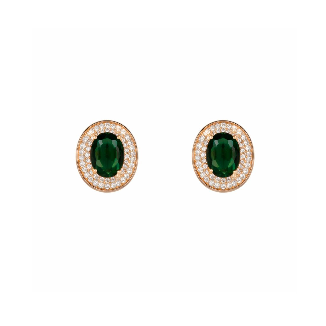 Nilu's Collection Rose Gold Plated Green Oval Necklace With Stud Earrings for Women And Girls | Anti-Tarnish | Anti-Allergy| Office Wear