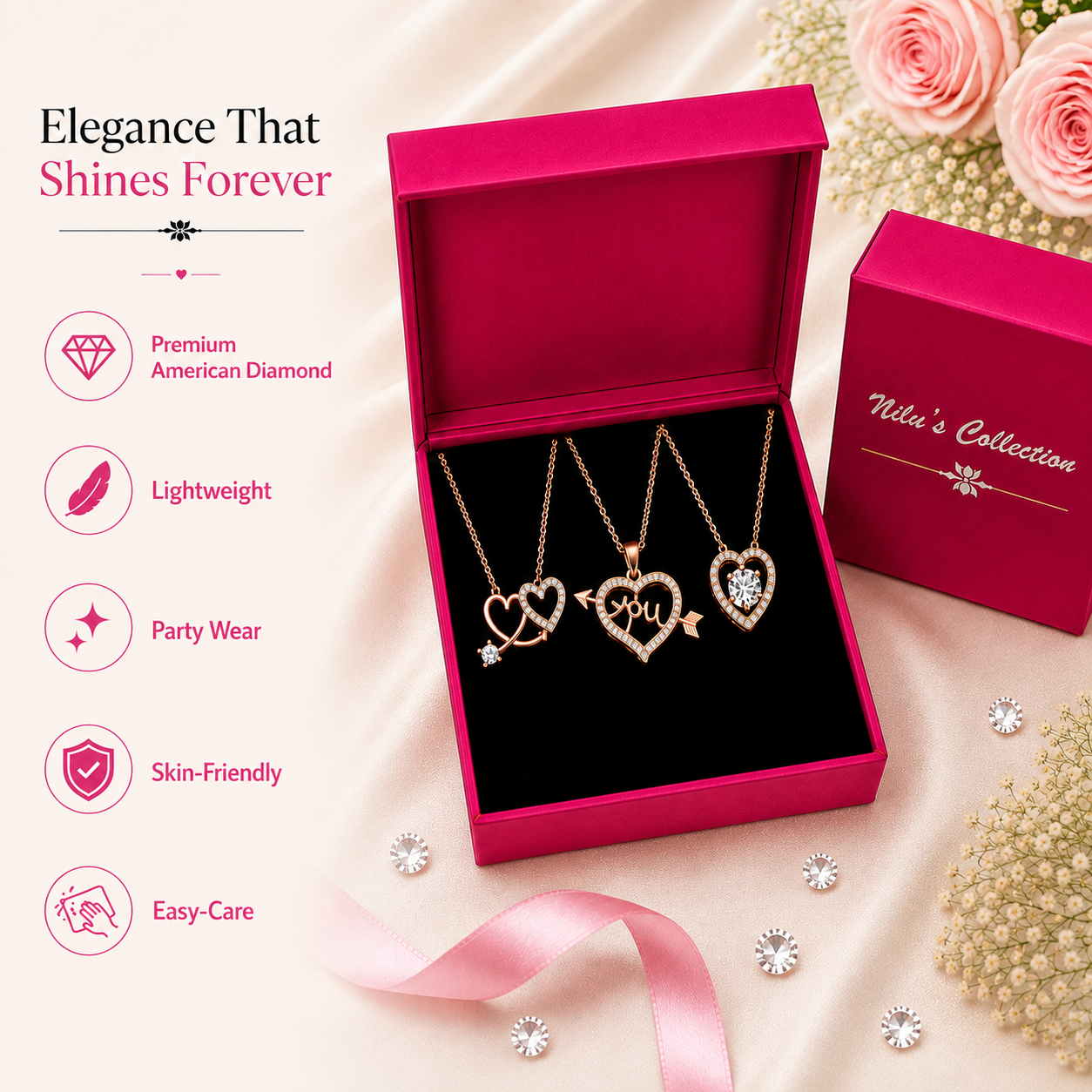 Romantic Bling Heart Chain