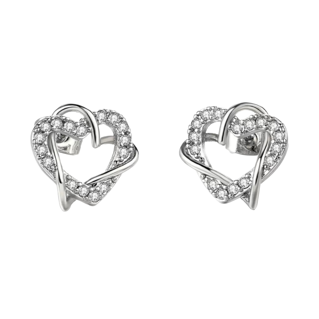 Multi Tone| Heart Shape Stud Earrings for Women and Girls, CZ Stone