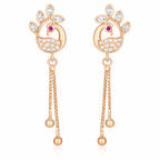 Rose Gold Plated Long Earrings, American Diamond Studded Lightweight Danglers Drop Earrings for Women and Girls (peacock)