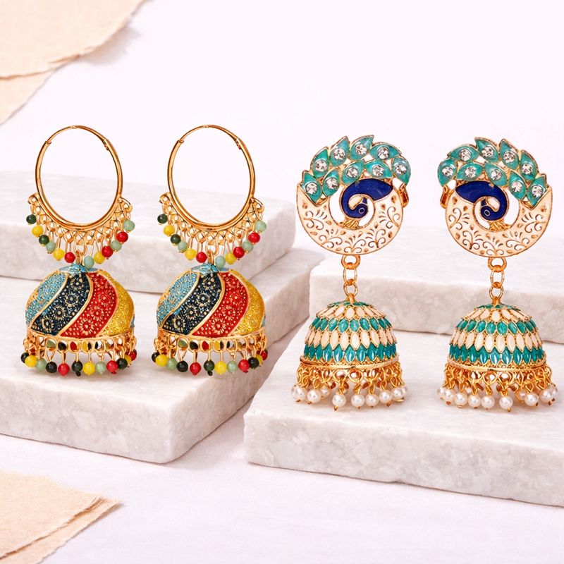 The Bloom Set| Value Set| Oxidised Jhumka Earrings| Ethnic Jhumki Collection for Women and Girls
