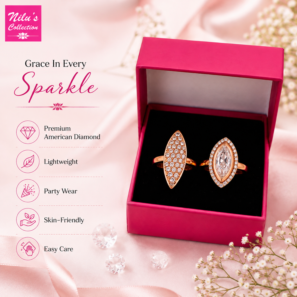 Ring Stacks Value Set| Rose Gold-Plated Rings with Sparkling American Diamond For Women &Girls