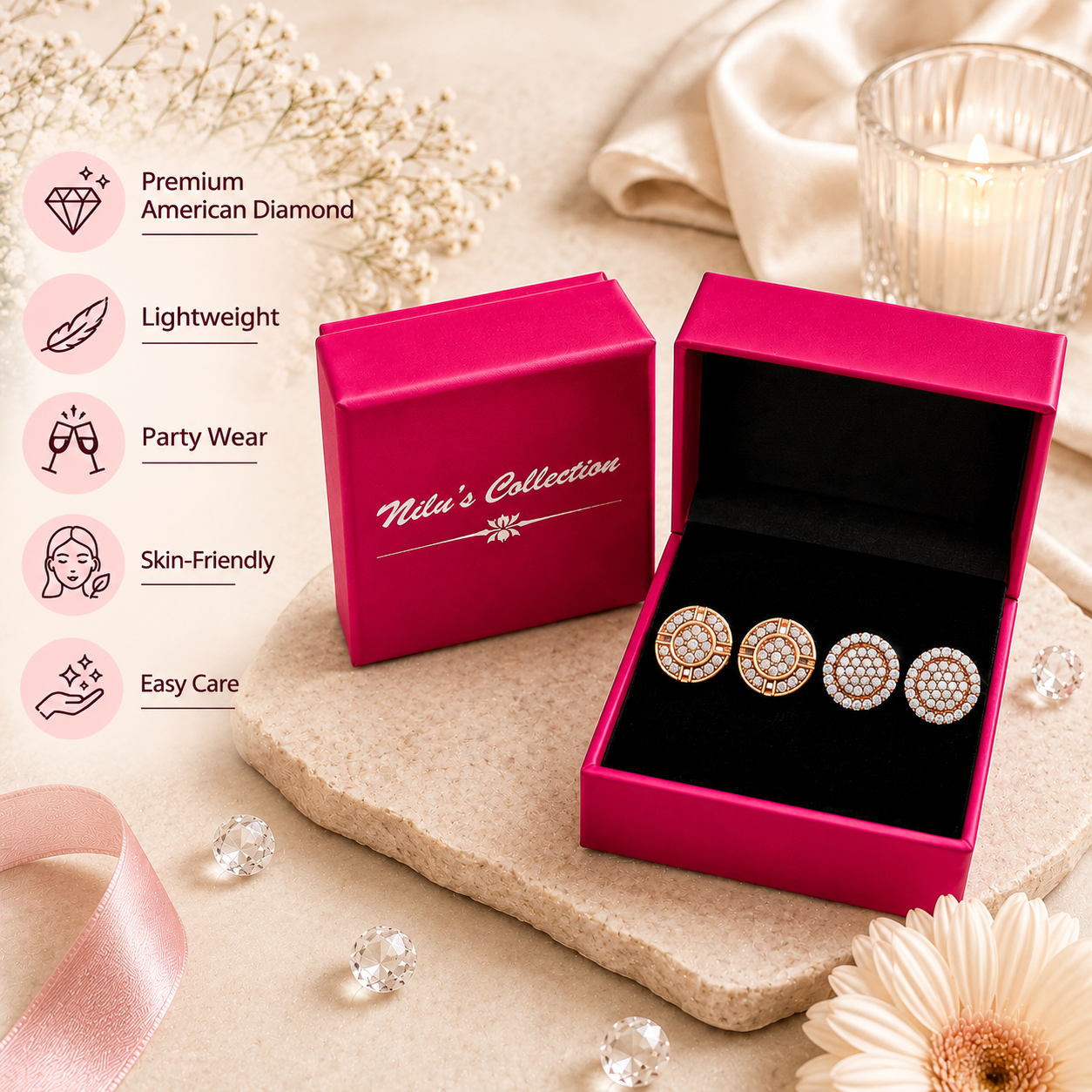 Rose Gold Circular Stud Earrings Set