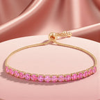 Trendy Tennis Adjustable Bracelet With American Diamond For Women & Girls | Anti- Tarnish | Anti- Allergy |Daily Wear ( Pink)