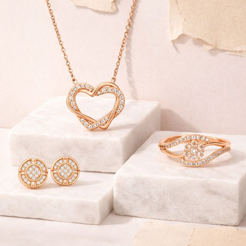 Harmony Hues Value Set| Rose Gold Jewellery Set  Elegant Necklace, Earrings & Ring for Women & Girls