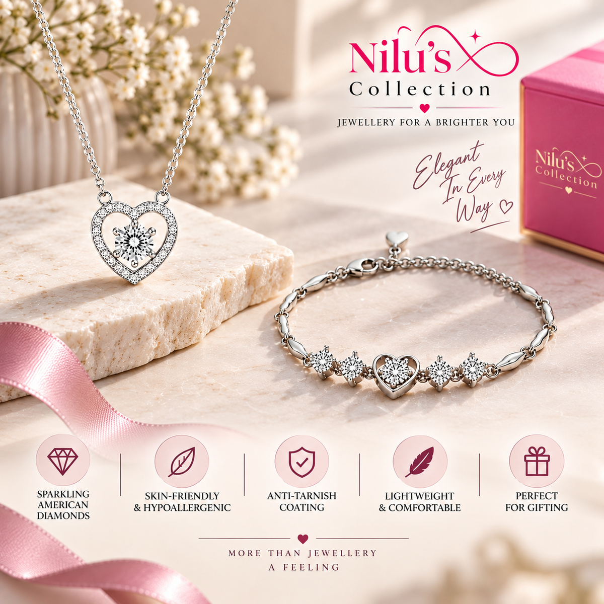Silver Heart Pendant Necklace & Bracelet