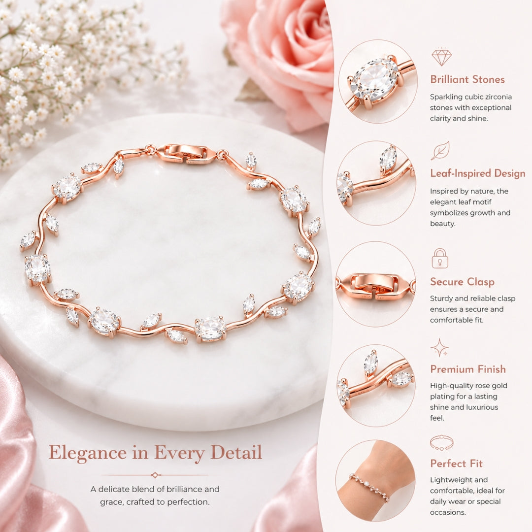 Rose Gold Plated Tulip Floral Bracelet | Bracelet Size :2.4-2.6 |