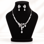 Silver Plated Floral Necklace With Earrings For Women
