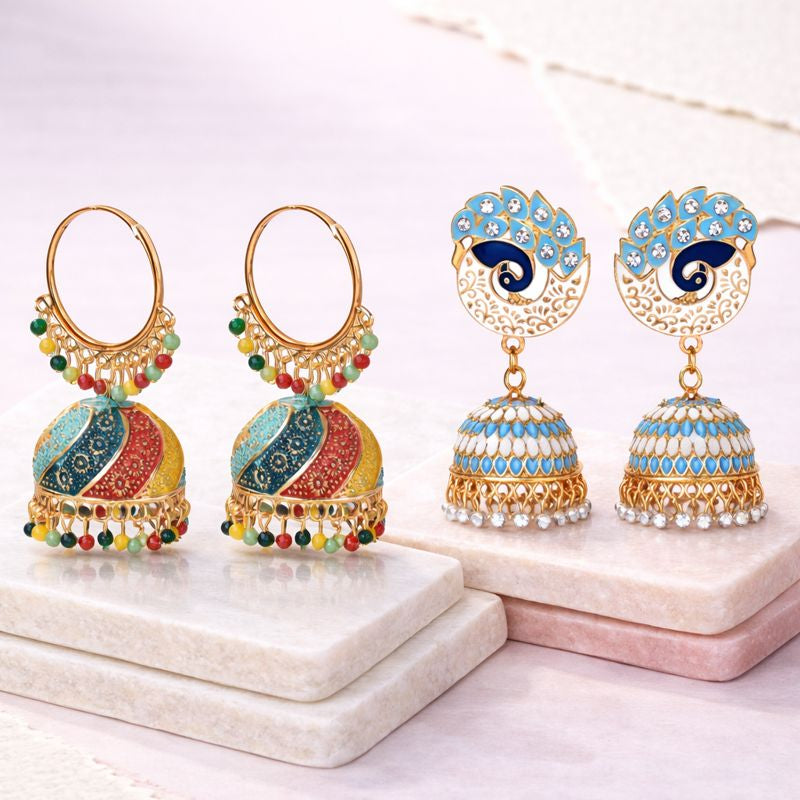 The Bloom Set| Value Set| Oxidised Jhumka Earrings| Ethnic Jhumki Collection for Women and Girls