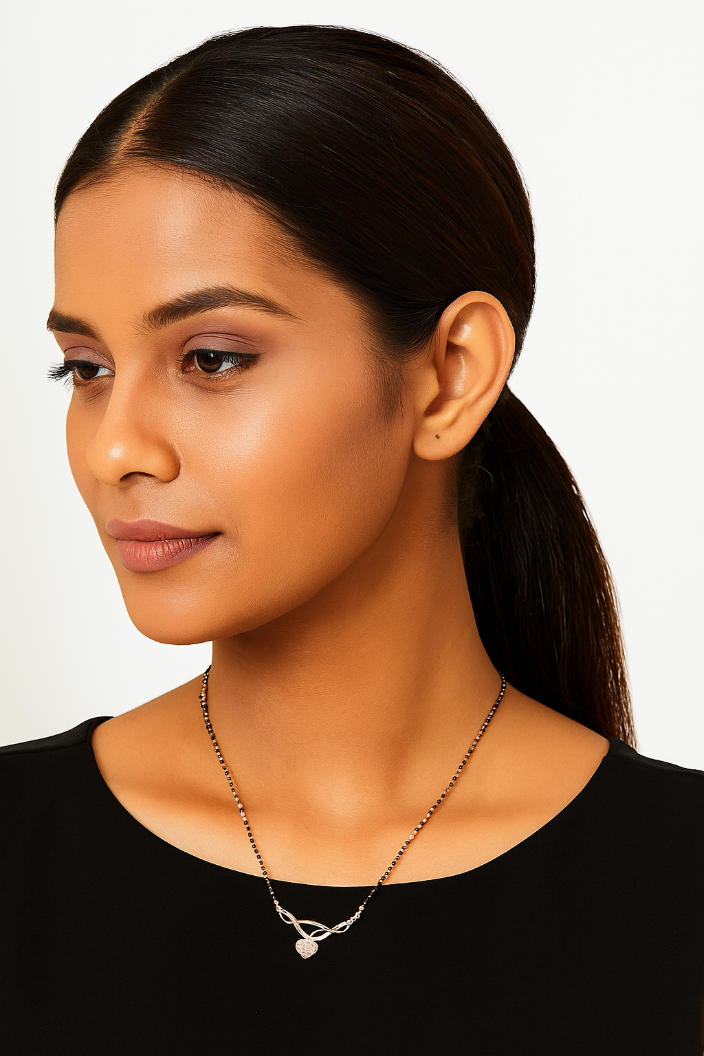 Premium Quality American Diamond Mangalsutra with Rose Gold Plated Ring for Women