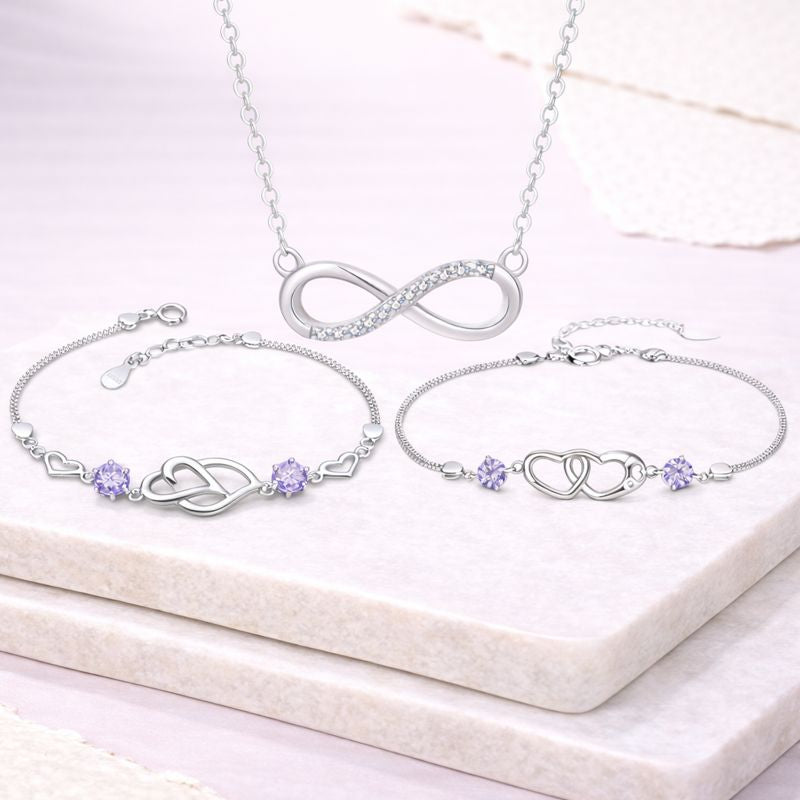 Silver Plated Infinity Love Pendant Bracelet Set