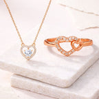 Foever Love Value Set| Rose Gold Plated Heart Pendant and Ring With American Diamond for Women & Girls