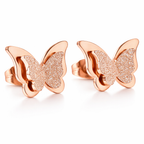 Premium Quality Dual Butterfly Rose Gold Plated Stud Earrings for Girls, Women and Kids