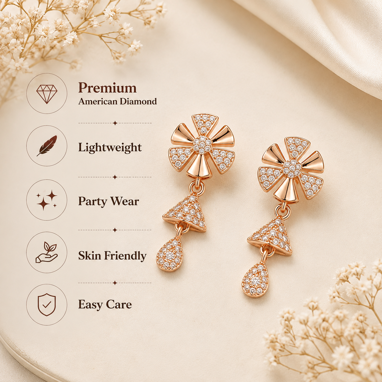 Rose Gold Drop Earrings for Women