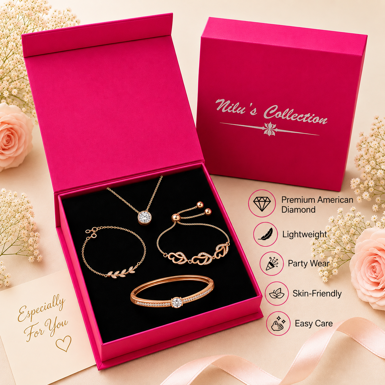 Chic Rose Gold Layered Jewellery Set