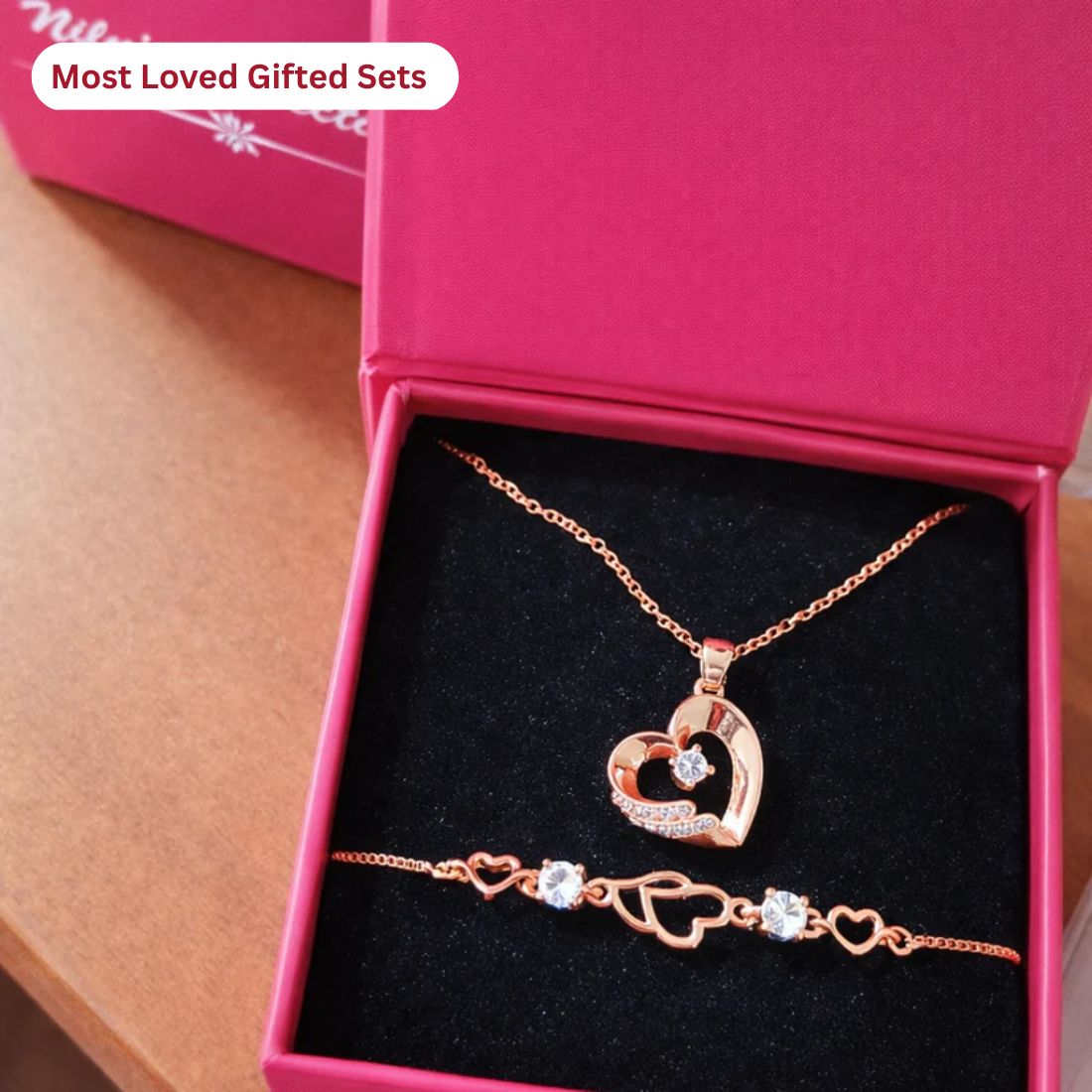 Gift Rose Gold Plated Heart Shape Pendant With Bracelet For Women And Girls