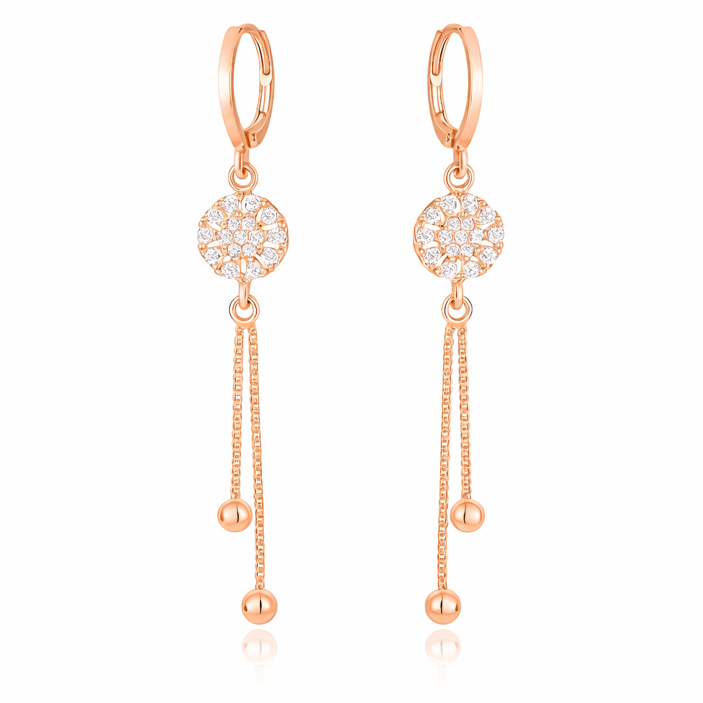 Rose Gold Long Earrings, American Diamond Studded Lightweight Drop Earrings for Women and Girls (Floral)