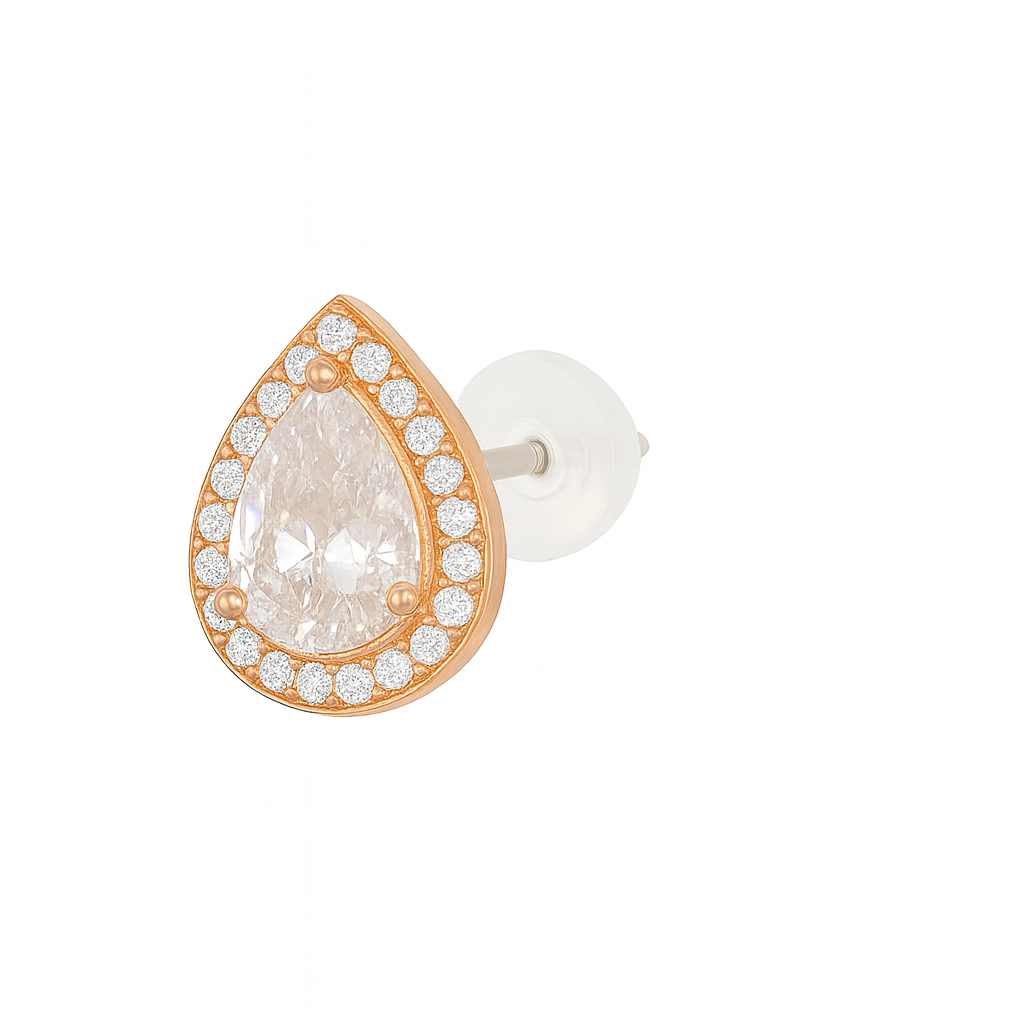 Rose Gold Plated Teardrop Stud Earrings AD Stones For Women And GIrls