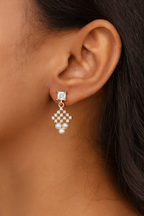 Nilu's Collection Rose Gold Plated Pearl Drop Earrings with AD Stones Dangler Earrings for Women & Girls | lightweighted | Anti-Tranish | Anti-Allergy