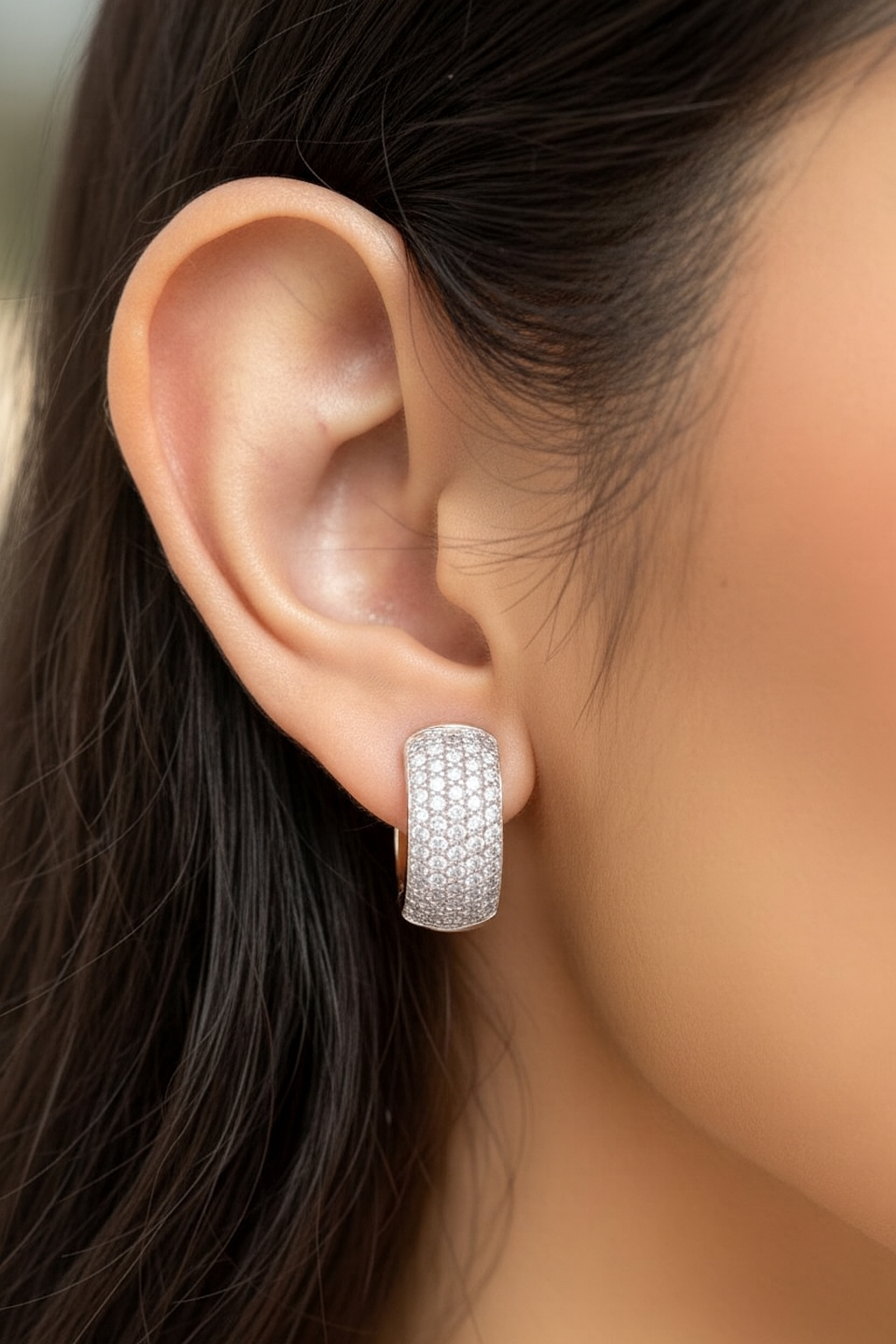 Silver Plated Hoop Earrings With American Diamond For Women And Girls | Office Wear | Gift For Her | Anti-Tarnish | Anti-Allergy